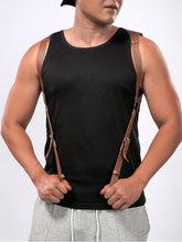 menaful Brown / One Size Tough Guy Adjustable Leather Harness Strap - Black